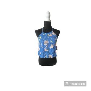 O'Neill XS High Neck Flowy Floral Blue Top NWT
